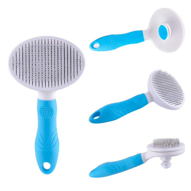 Pet Grooming Brush, Cat Dog Comb Brush, Self Cleaning Slicker Brushes for Shedding and Grooming Removes Loose Undercoat and Tangled Hair (Blue) Blue - PawsPlanet Australia