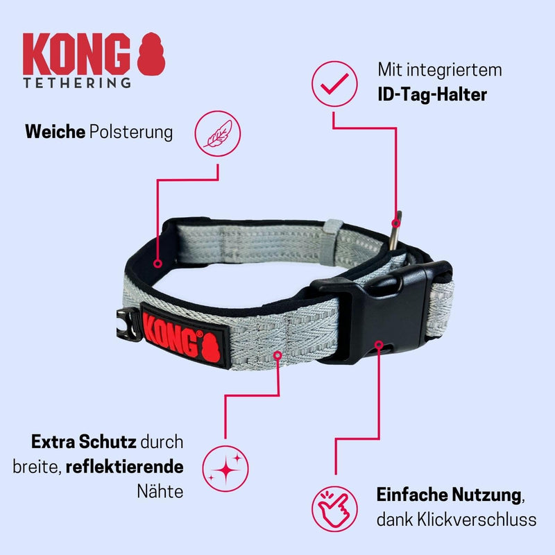 KONG nylon dog collar for large dogs I size LI size-adjustable dog collar in gray I padded collar for dogs with closure buckle I reflective dog collar nylon L (45 - 55cm) grey - PawsPlanet Australia