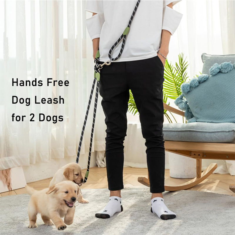 Hands Free Dog Leash for 2 Dogs Crossbody Double Leash for Running Walking Training Nylon Reflective Heavy Duty Dog Leash Belt for Large Medium Small Dogs Black 2 - PawsPlanet Australia