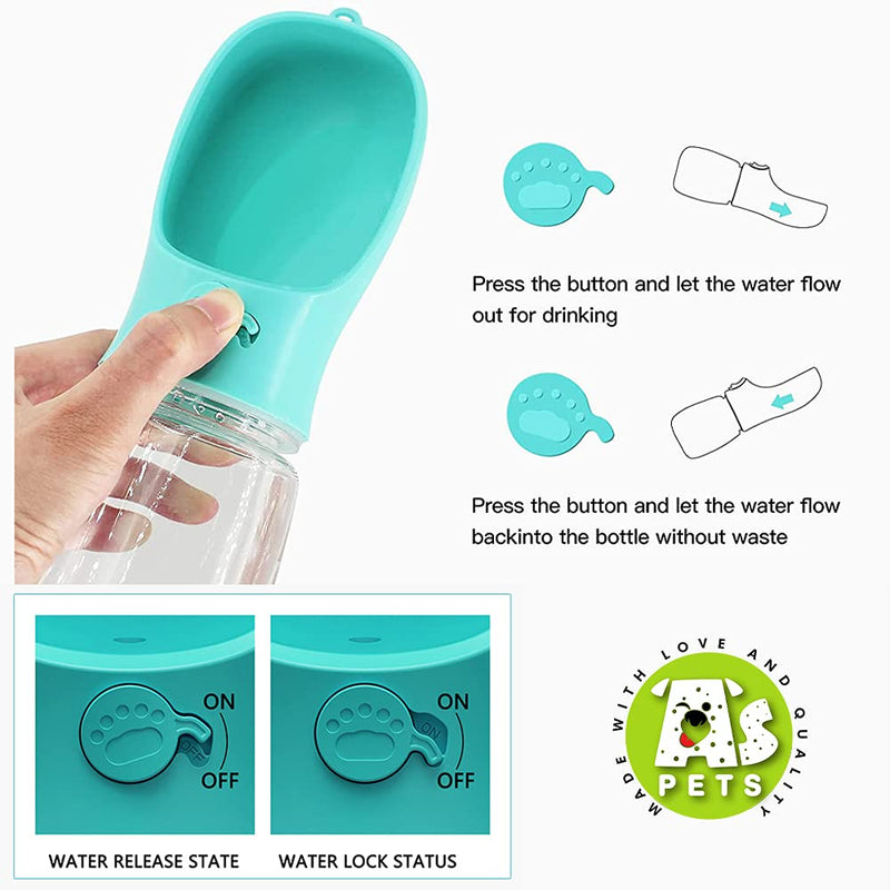 AS Pets Portable Dog Water Bottle 350ml, Pet Water Dispenser, Pets Water Bottle Suitable for Walking Drinking, Antibacterial Leak Proof Dog Travel Drink Bowl, Pet Outdoor Cup Dog Gift (350ml, Blue) - PawsPlanet Australia