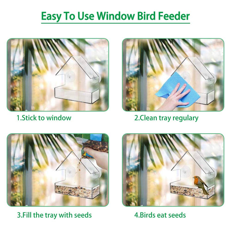 Lifreer Window Bird Feeder with Strong Suction Cups Plastic Wild Bird Feeder House Clear Bird Seed Feeders for Garden Outdoor - PawsPlanet Australia