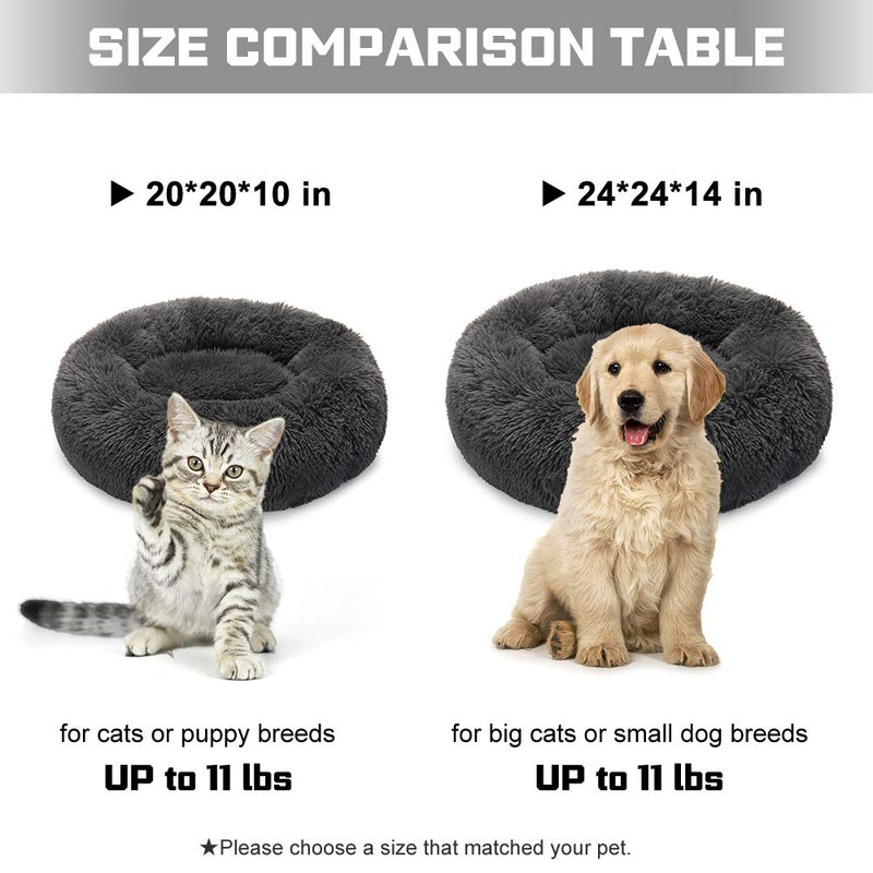 SHL Dog Beds Calming Cat Beds Furniture for Indoor Cats Clearance, Anti-Anxiety Orthopedic Donut Cuddler Round Plush Pet Bed for Kitten , Puppy, Cats and Small Do 20" x 20" Dark Grey - PawsPlanet Australia