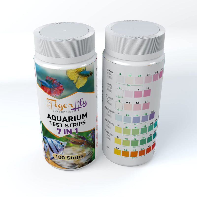 Tigerlily Enterprises 7 in 1 Aquarium Water Testing Kit, Fish Tank Test Strips for Freshwater & Saltwater Aquariums. To Quickly and Accurately Detect GH, NO2, NO3, CL2, KH and pH - 100 Strips. 100 7-in-1 Test Strips - PawsPlanet Australia