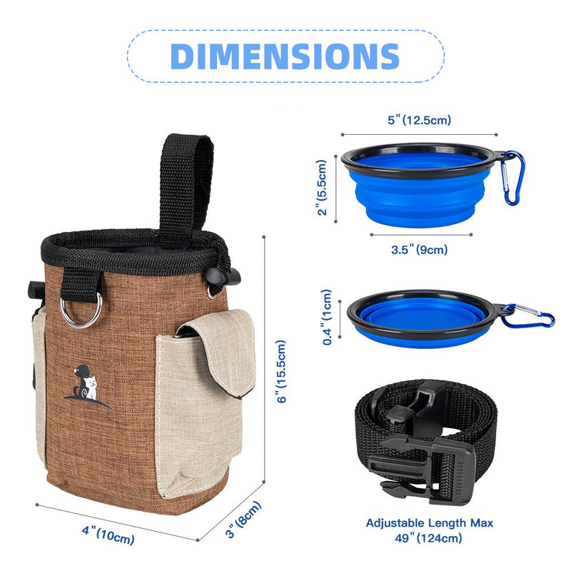 EXCELLENT ELITE SPANKER Dog Treat Pouch with Collapsible Water Feeder Bowl Food Storage Bag for Travel Training Walking Adjustable Belt(Brown) Brown - PawsPlanet Australia