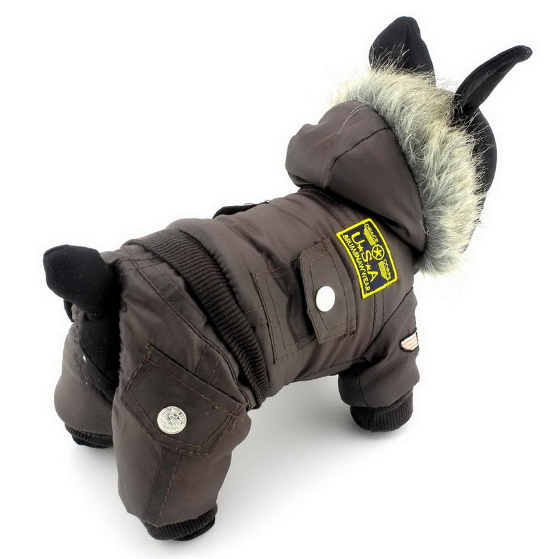 Ranphy Waterproof Dog Snowsuit Jumpsuit Hoodie Winter Coat Pet Fleece Lined Clothes Puppy Cotton Padded Outfit Cold Weather Hooded Airman Jacket Warm Cat Clothes Chihuahua Parka Girls Boys Brown S - PawsPlanet Australia