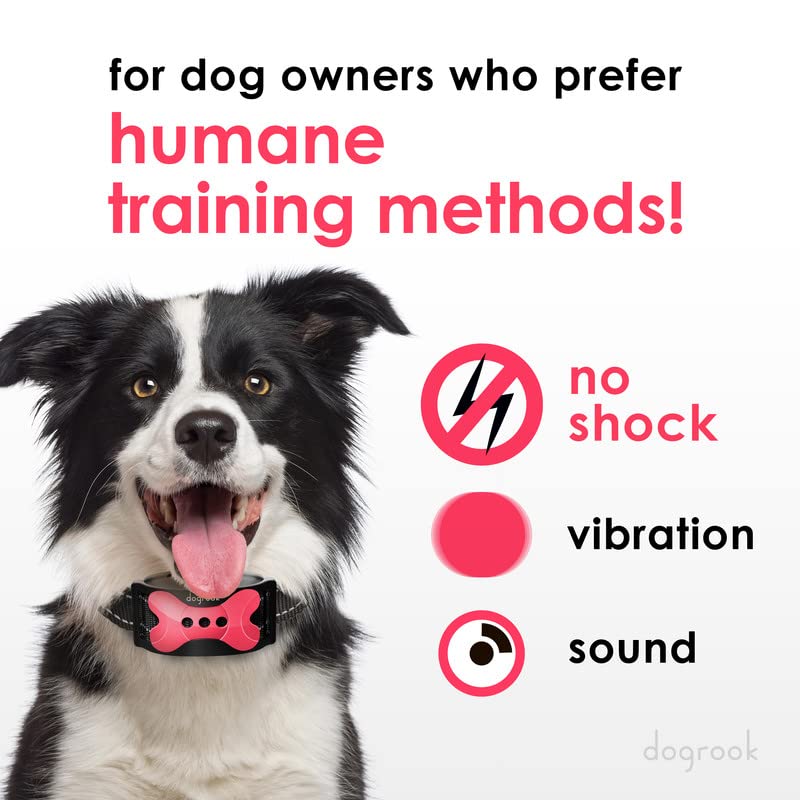 DogRook Rechargeable Dog Bark Collar - Humane, No Shock Barking Collar - w/2 Vibration & Beep - Small, Medium & Large Dogs Breeds Training - No Remote - 8-110 lbs - PawsPlanet Australia