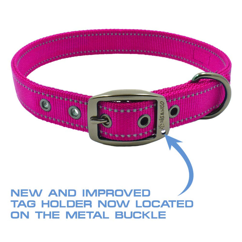 [Australia] - Max and Neo MAX Reflective Metal Buckle Dog Collar - We Donate a Collar to a Dog Rescue for Every Collar Sold Medium PINK 