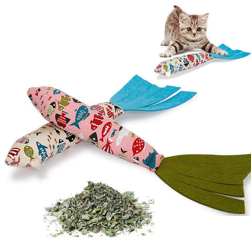 [Australia] - yanxi Catnip Toy Fish Cat Toys Cats Cushion Pillow with Noise Paper for Teeth Chewing Grinding Interactive Blue 