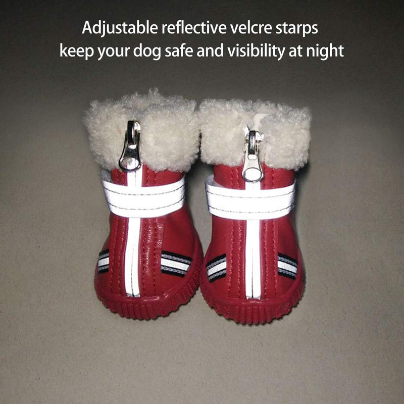 [Australia] - Hony Winter Dog Boots Waterproof Pet Shoes with Reflective Straps Paw Protectors for Small Puppy Antiskid Shoes,4pcs,Red,Black S:1.85''×1.45''(L*W) Red 