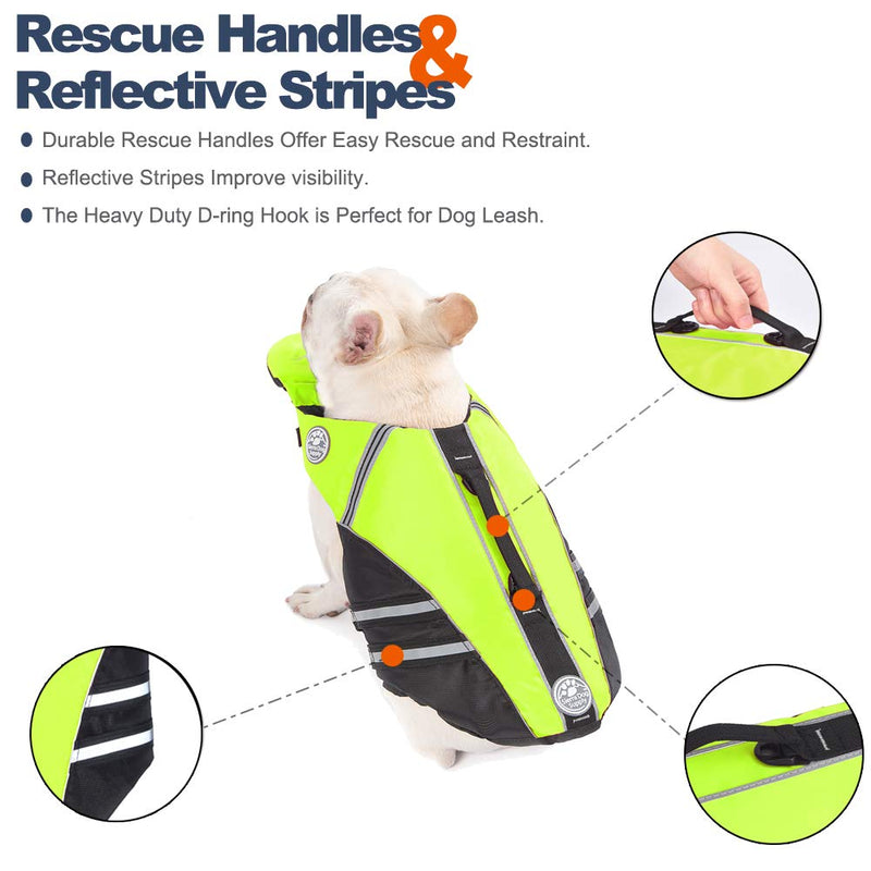 French Bulldog Life Jacket, Pet Life Vest, Dog Lifesaver Preserver with Handle & Reflective, for Swim, Pool, Beach, Boating Green - PawsPlanet Australia