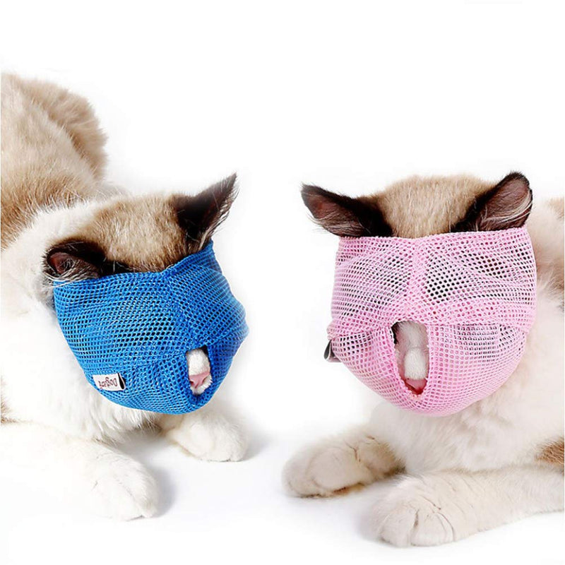 [Australia] - Yu-Xiang Mesh Cat Muzzle Breathable Pet Muzzles Grooming Mask Prevent Kitty Biting and Chewing Anti-Meow L Blue 