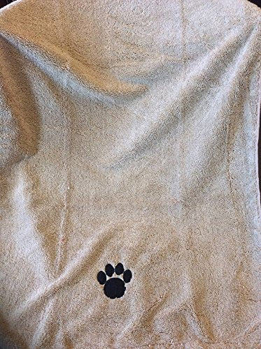 [Australia] - Butler in the Home Dog Drying Towel Paw Print 34" x 25" Super Absorbent Includes Bonus 2 Pack of Travel Portable Dog Food Bowls Dog Drying Towel with 2 Pink Travel Food Bowls 