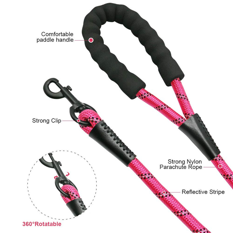 [Australia] - NIMBLE Dog Leash and Collar Set 5FT Strong Reflective Dog Leash and Waterproof Collar for Medium Large Dogs 5FT leash + M collar Pink 