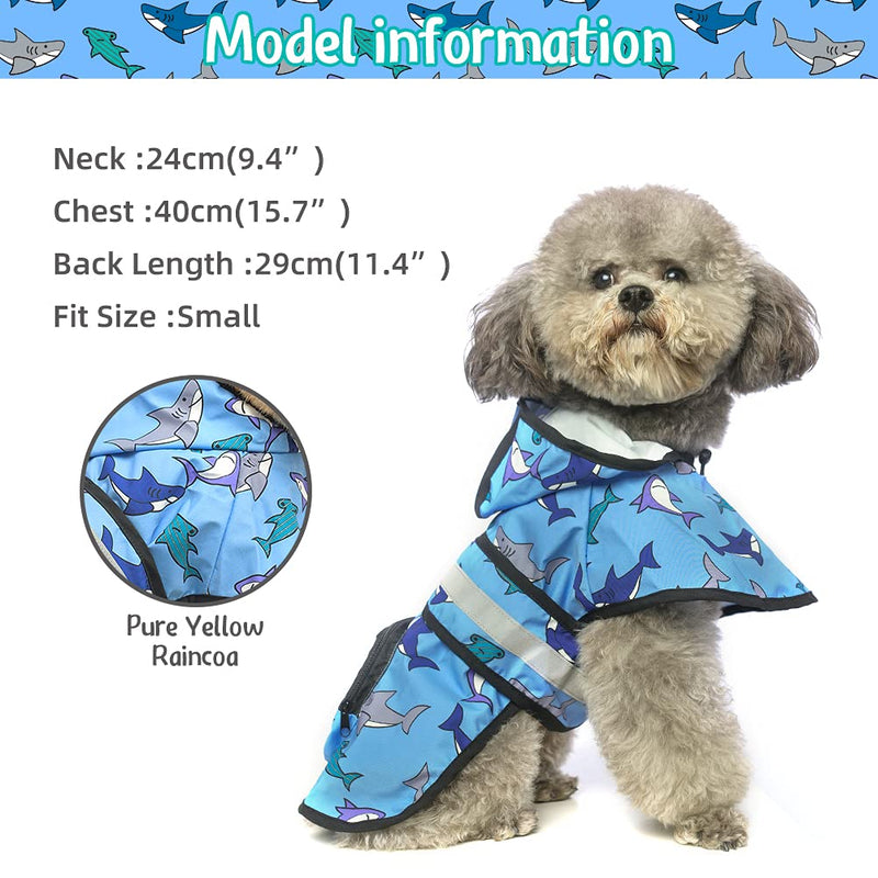 PAWCHIE Dog Raincoat Hooded - Waterproof Dog Rain Jacket, Dog Rain Coat with Leash Hole and Pocket, Dog Poncho with Strip Reflective, for Small Medium Large Dogs Blue Shark - PawsPlanet Australia