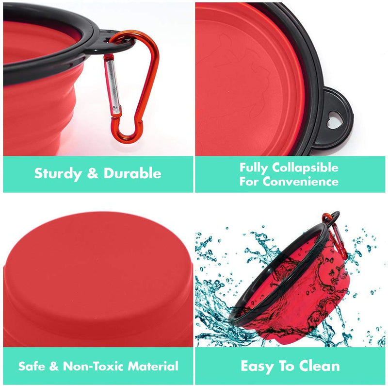 [Australia] - Pawssimo 2 Pack Collapsible Silicone Dog, Cat Food & Water Bowl | Multi Use, Travel Cup BPA Free Dishwasher Safe | Large Compact Dish, Free Carabiner 