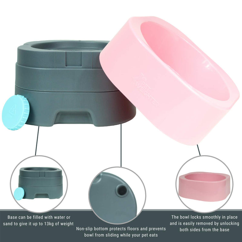 [Australia] - PET WEIGHTER Raised Dog Bowl - Weighted Dog Bowl or Cat Bowl, No Spill! - Elevated Dog Bowls for Large Dogs & Small - No More Spills, Sliding or Cleaning Up! (Large, Baby Pink) 