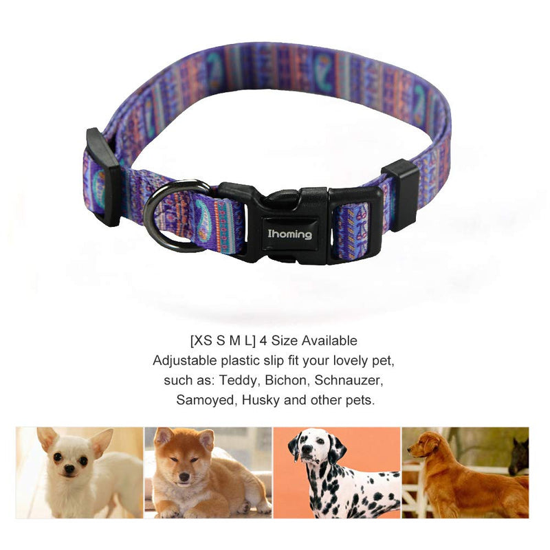 [Australia] - Ihoming Dog Collar and Leash Combo in Bohemia, Morocco, Floral and Dot Style Fit Small, Medium and Large Pet L-Up to 85 LBS Paisley-Purple 