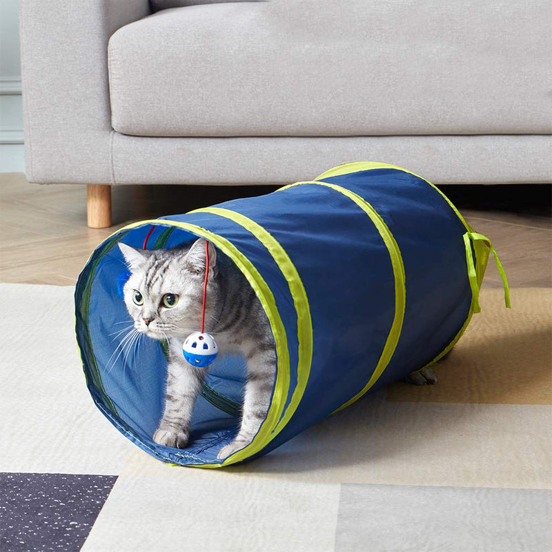 [Australia] - SunStyle Home Cat Tunnels for Indoor Cats 2/3 Way Play Toy Kitty Tunnel Peek Hole Toy with Ball for Cat Tube Fun for Rabbits Kittens and Dogs 2 Way 2pcs（Blue and Grey） 