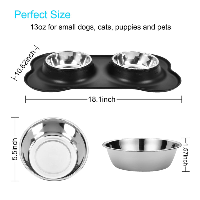 Dog Bowls, Water and Food Dog Bowl, Dog Cat Food Bowl, Double Pet Bowls, Stainless Steel Dog Bowl with Non Spill Non Skid Silicone Mat, Dog Water Bowl for Small Dogs, Cats, Puppies and Pets (S, Black) 13 - PawsPlanet Australia