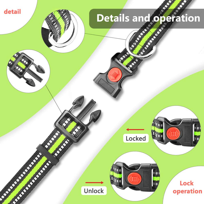 [Australia] - Carooyac Reflective Dog Collar, Adjustable Safety Dog Collar with Quick Release Buckle, Nylon Dog Collars for Small Medium Large Dogs Collar Small(10"-15"/25CM-38CM) Green Collar 