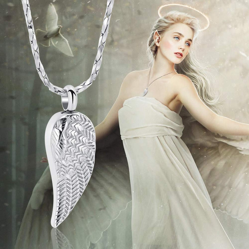 [Australia] - Imrsanl Angel Wings Cremation Jewelry for Ashes Pendant Stainless Steel Keepsake Memorial Urn Necklace for Human/Pets Silver 