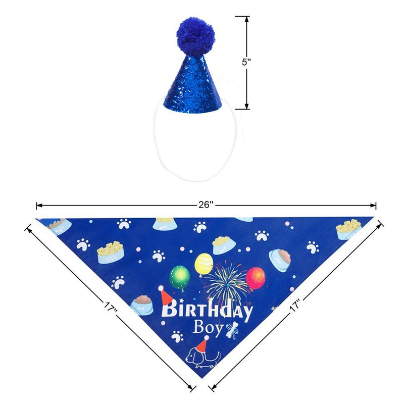 ADOGGYGO Dog Birthday Bandana Hat Set Dog Puppy Birthday Party Supply Dog Bandana Boy Girl Puppy Birthday Hat Scarf for Small Medium Dog Pet Blue Scarf & Hat - PawsPlanet Australia