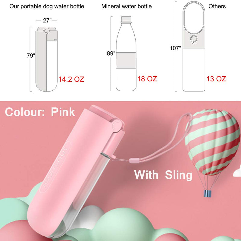 Ancgreen Dog Water Bottle, Dog Travel Water Bottle, Dog Portable Water Bottle for Pets Outdoor Walking/Hiking/Travel, Lengthen Foldable Watering Trough, Large Capacity, BPA Free Pink - PawsPlanet Australia