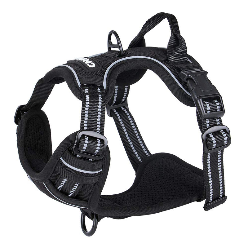 [Australia] - chede No Pull Dog Harness,Reflective Vest Harness with 2 Leash,Adjustable Soft Padded Dog Vest with Easy Control Handle for Small Medium Large Dog Black 