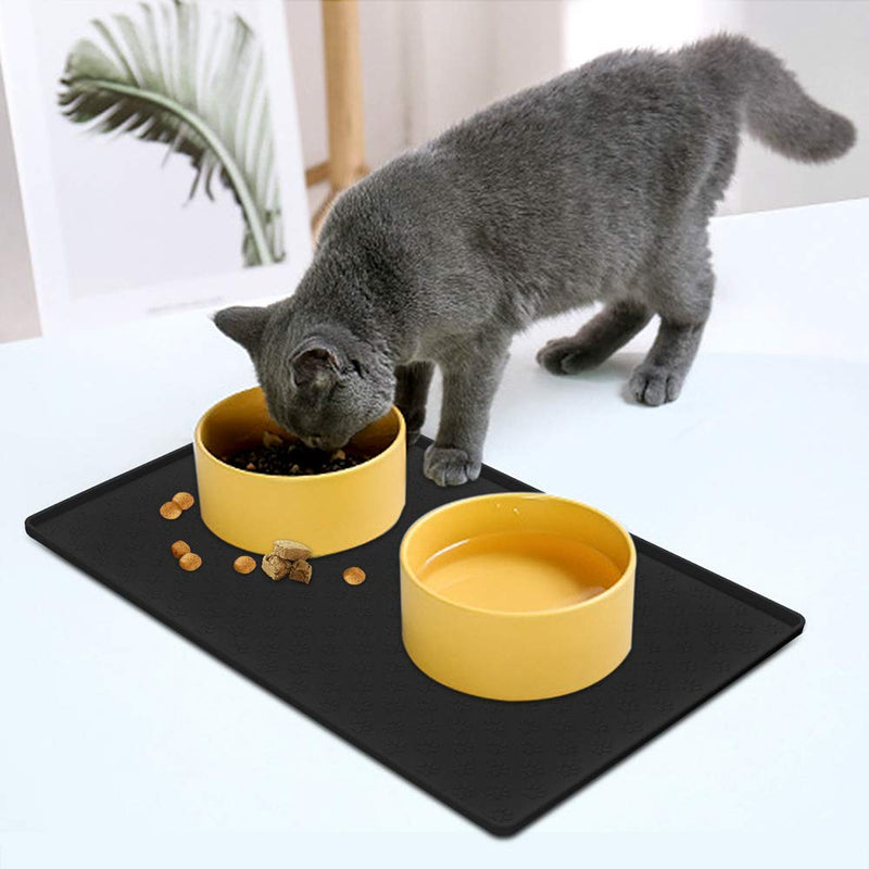 TORASO 2 Pack(18"x12") Silicone Waterproof Pet Feeding Mats, Food Mats, Pet Placemat for Dog and Cat, Mat for Prevent Food and Water Overflow, Non Slip, Washable, Easy Clean Black - PawsPlanet Australia