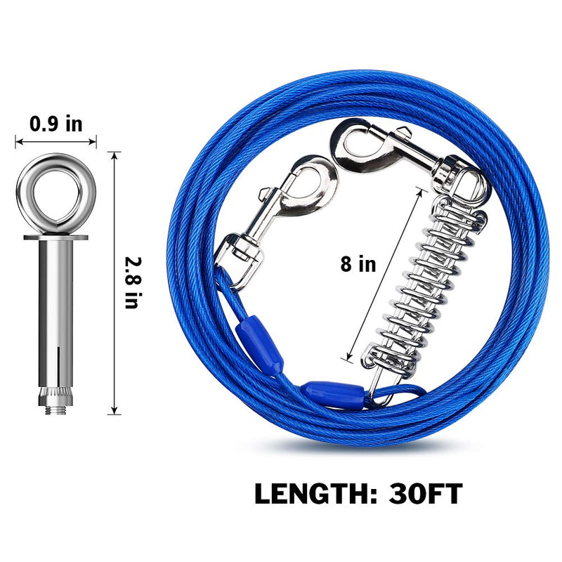 Petbobi Upgrade 30 ft Tie Out Cable for Dog with Expansion Bolt Stake, Durable Spring and Metal Swivel Hooks for Outdoor, Yard, Rust-Proof Training Tether for Small to Medium Dogs Up to 85 Pounds - PawsPlanet Australia