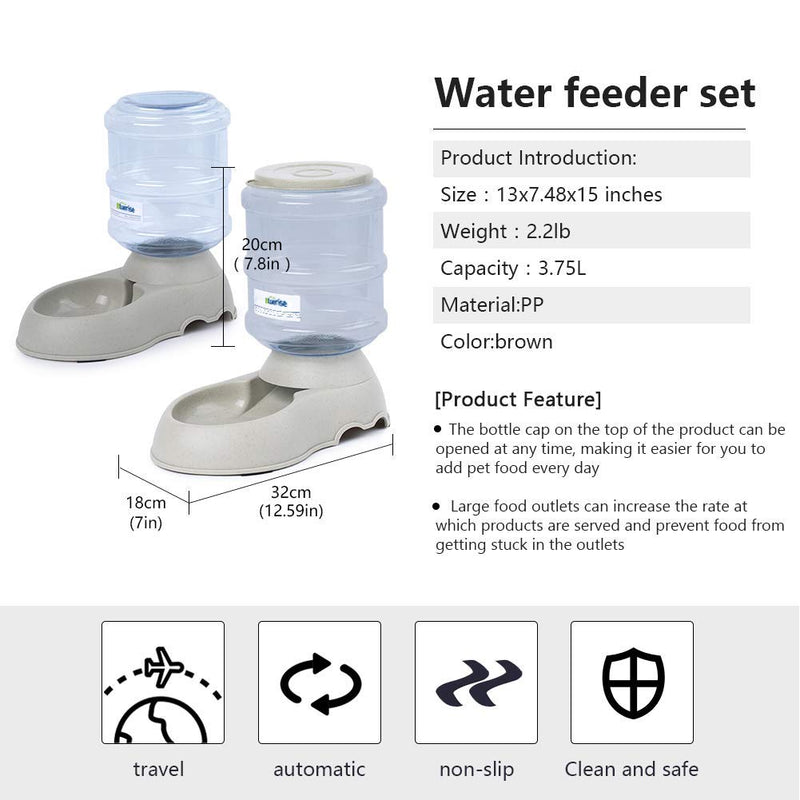 BLUERISE Automatic Dog Feeder Travel Supply cat Food Feeder and Water Dispenser Set 1 Gal x 2 Water Gravity pet Dog Water Fountain - PawsPlanet Australia