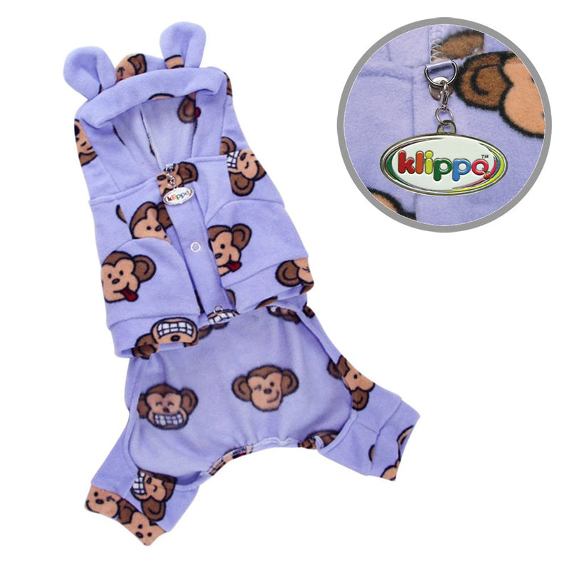 Klippo Dog/Puppy Silly Monkey Fleece Hooded Pajamas/Bodysuit/Loungewear/Coverall/Jumper/Romper with Ears for Small Breeds - Lavender - PawsPlanet Australia