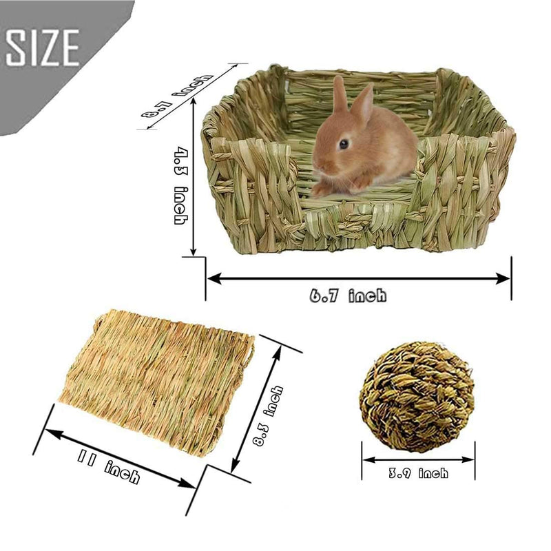 [Australia] - PINVNBY Portable Bunny Grass Bed Hand-Made with Small Rabbit Natural Grass Hay Mat Pets Grass Ball Toys for Hamster Chinchillas Guinea Pigs Cat and Small Animals provided Chewing and Play(3 Pack) 