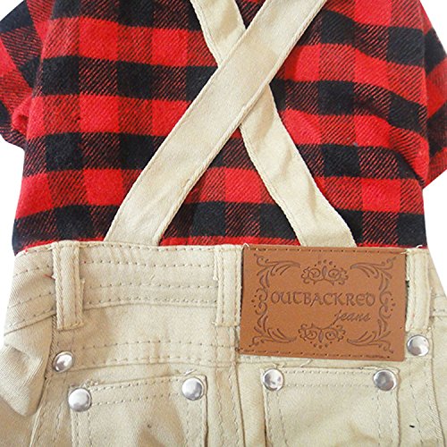 [Australia] - SELMAI Dog Overall Pet Clothes for Small Dog Red Plaid Button Down with Khaki Bib Pants Outfits Soft Breathable Onesies Jumpsuit for Puppy Boys Cat Apparel for Walking Outdoor Spring Autumn XL 