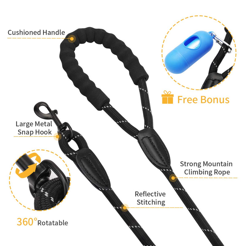 [Australia] - Keenstone Dog Lead, Nylon Dog Leash with Soft Padded Handle Reflective Yarns Suitable for Running/Jogging/Hiking - Mountain Climbing Rope for Large or Medium Dogs + Garbage Bags 