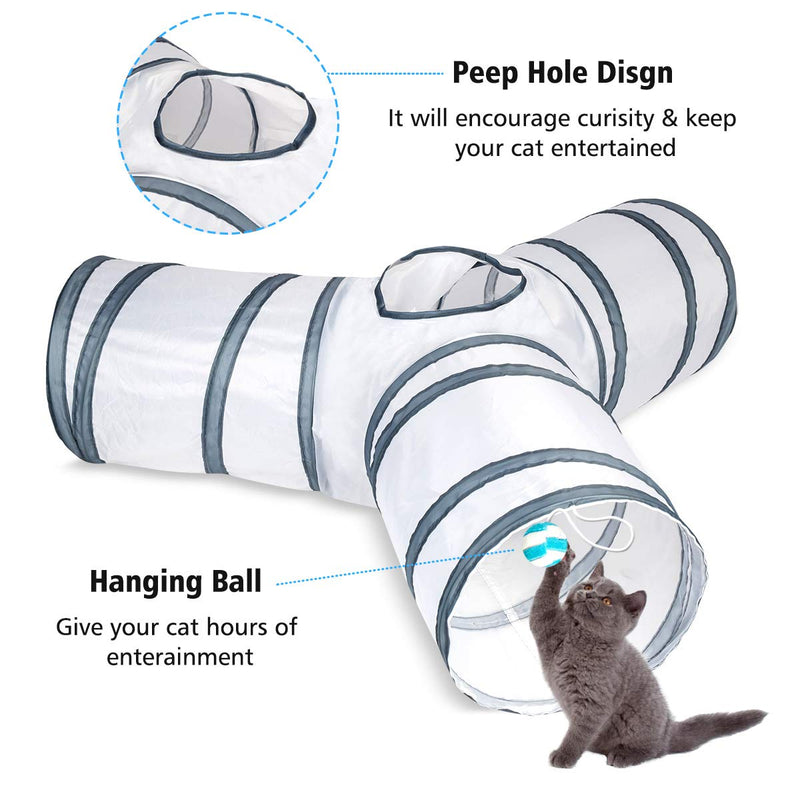 Cat Tunnel, Cat Tunnels for Indoor Cats, Tube Cat Toys 3 Way Collapsible, Kitty Tunnel Bored Cat Pet Toys Peek Hole Toy Ball Cat, Puppy, Kitty, Kitten, Rabbit White - PawsPlanet Australia