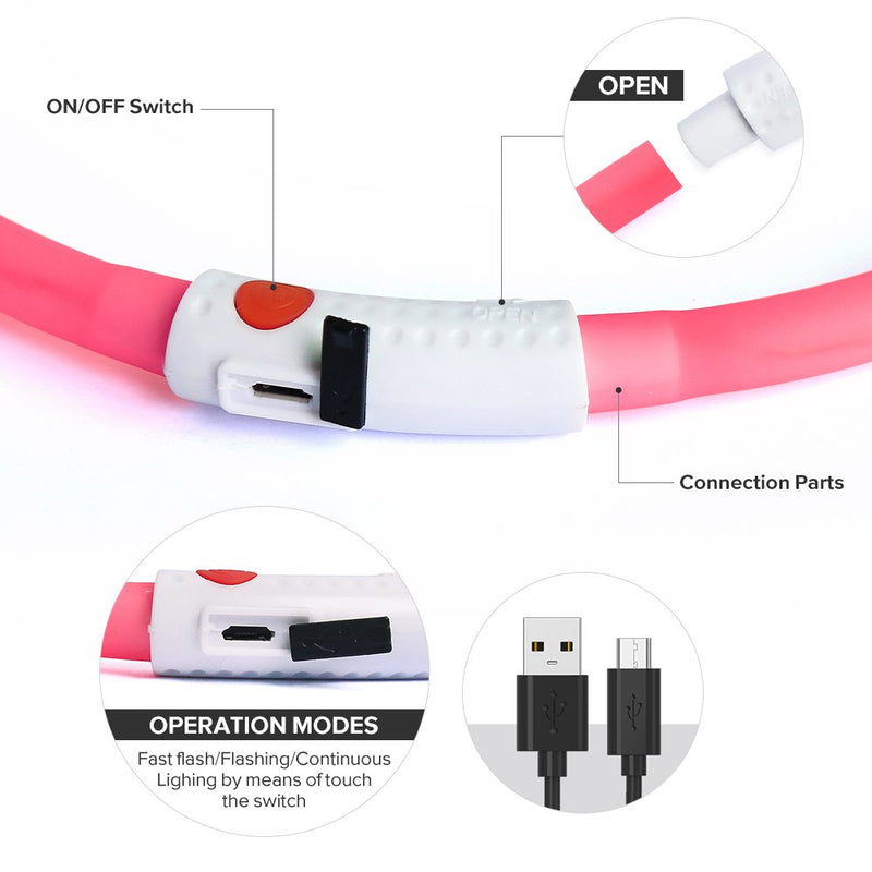 [Australia] - BSEEN LED Dog Collar - USB Rechargeable Glowing Pet Collar, Flexible Silicone Light Up Collars for Small Medium Large Dogs Pink 