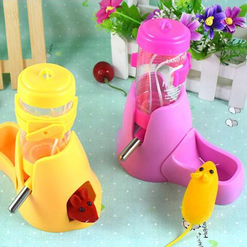 [Australia] - Hamster Automatic Water Bottle Drinking Feeder Dispenser Bottle 80ML with Food Feeder Station bowl Pet Container for Small Animals(Yellow) 