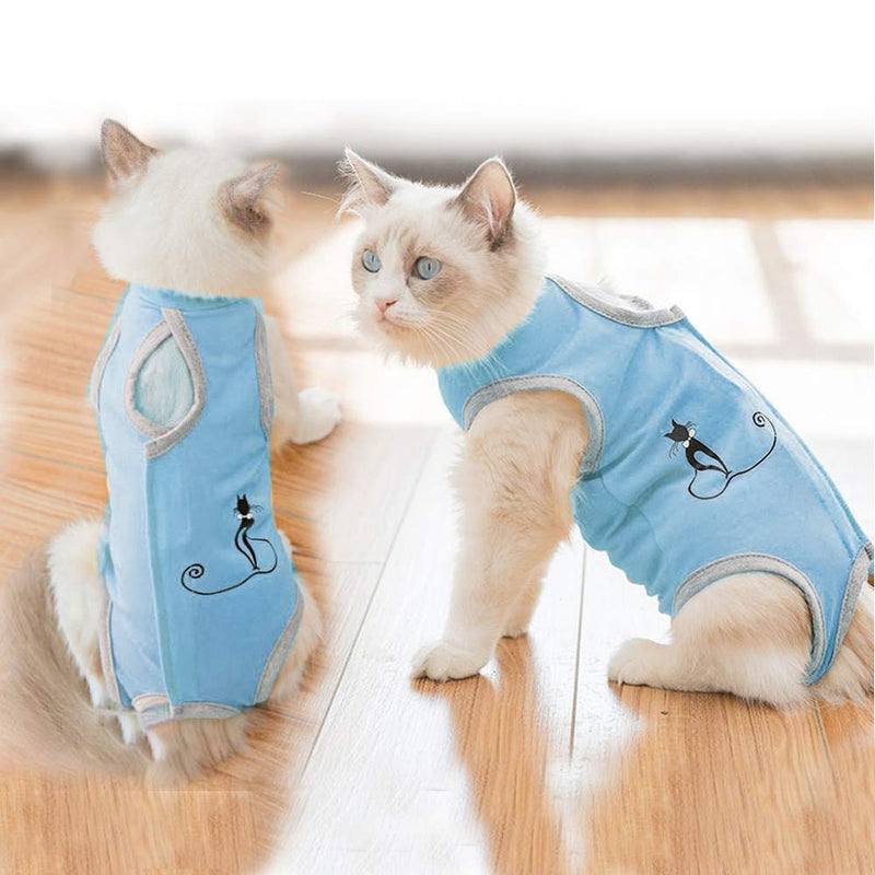 [Australia] - Coppthinktu Cat Recovery Suit for Abdominal Wounds or Skin Diseases Breathable Cat Surgical Recovery Suit for Cats E-Collar Alternative After Surgery Wear Anti Licking Wounds Large Blue 