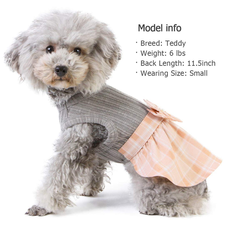 [Australia] - kyeese Dog Plaid Dress with Bowtie Dog Sweater Dresses for Small/Medium Dogs Cat Dress Checked X-Small Pink 