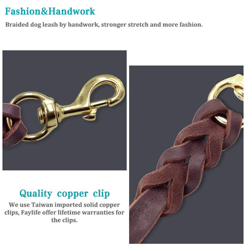 [Australia] - Fairwin Leather Dog Leash 6 Foot - Braided Heavy Duty Training Leash for Large Medium Small Dogs Running and Walking M:Width:5/8" Brown 