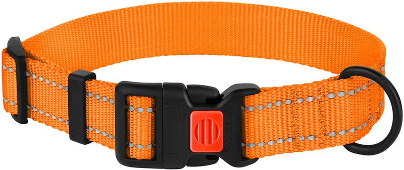 [Australia] - CollarDirect Reflective Dog Collar with Buckle Adjustable Safety Nylon Collars for Dogs Small Medium Large Pink Black Red Blue Purple Green Orange Neck Fit 14"-18" 