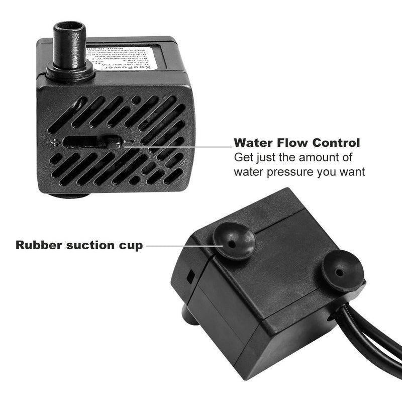 KooPower Water Fountain Pump with 4 LED Light Super Silent Small Submersible Water Pump (180L/H 3.5W) 50GPH for Fish Tank, Aquarium - PawsPlanet Australia