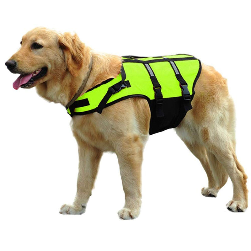 AOFITEE Dog Life Jacket Reflective Life Vest, Safety Pet Swimming Vest Durable Life Preserver with Rescue Handle for Small, Medium and Large Dogs S Fluorescence Green - PawsPlanet Australia