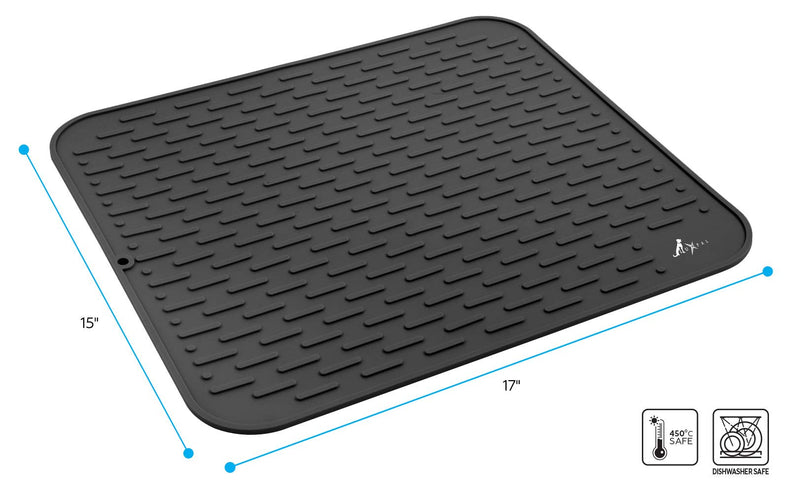 LuxPal Large 17X15 Premium Grade Silicone Dog & Cat Indoor or Outdoor Food Mat for Pets and Animals None Slip Food Tray Placemat for All Floors, Washable, Food Grade, Black - PawsPlanet Australia
