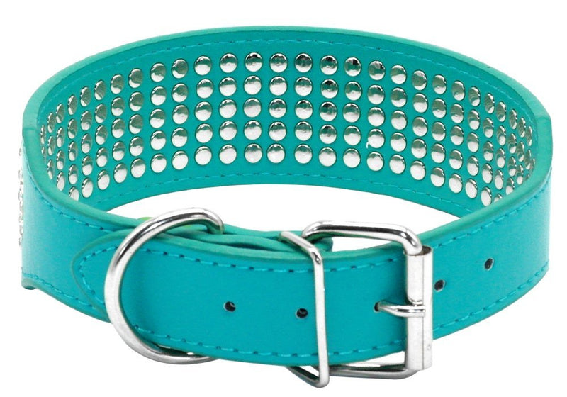 [Australia] - Beirui Rhinestones Dog Collars - 2" Width with 5 Rows Full Sparkly Crystal Diamonds Studded PU Leather - Beautiful Bling Pet Appearance for Medium & Large Dogs 21-24" Turquoise 