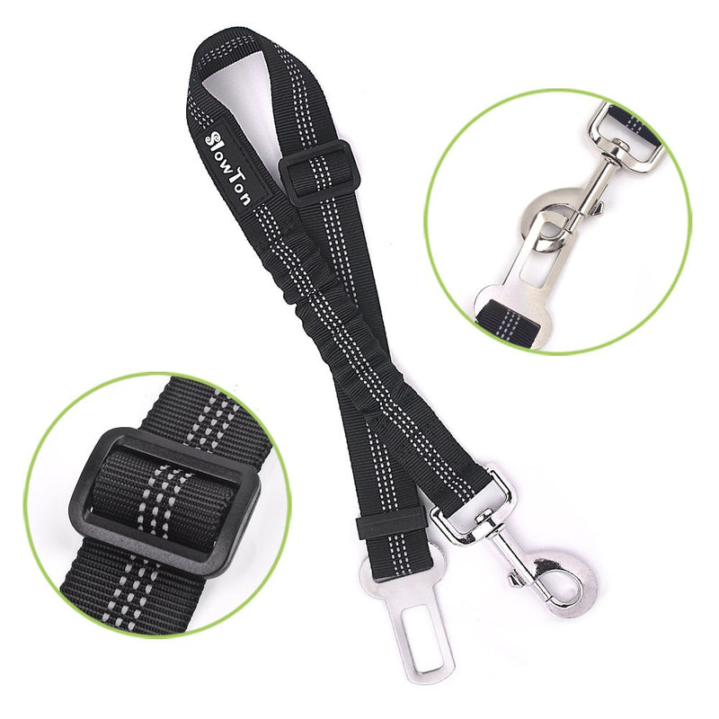 [Australia] - SlowTon Dog Seat Belt, 2 Pack Adjustable Pet Car Seatbelt Elastic Bungee Buffer Heavy Duty Reflective Nylon Safety Belt Connect to Dog Harness in Vehicle Travel Daily Use Black 