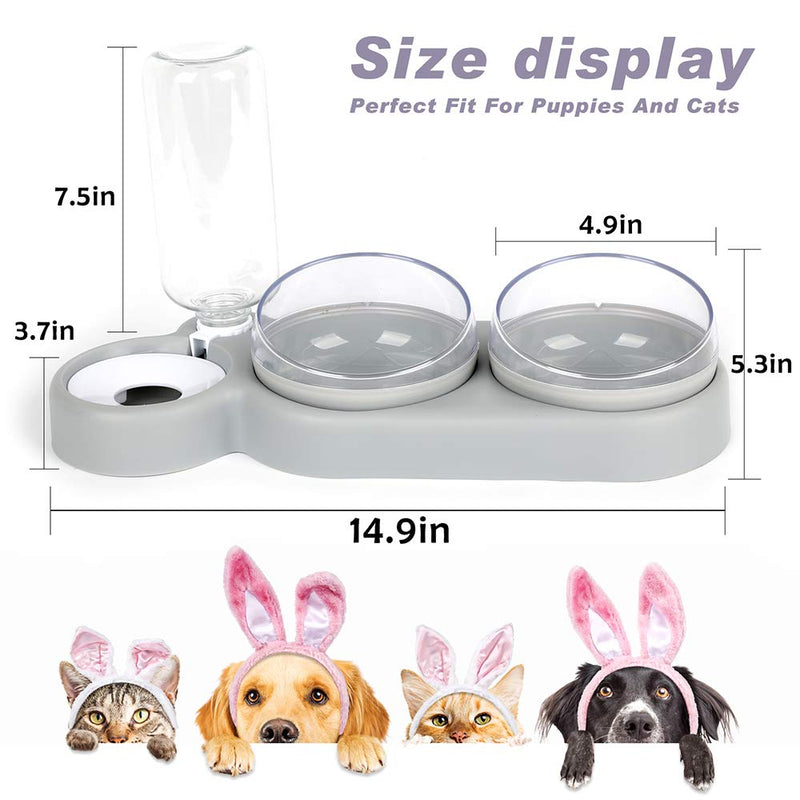 [Australia] - zxcvbn Three Dogs Cat Bowl Set，15°Tilt and 360°Rotatable Double Food Bowl，Double Bowl of Wet and Dry Food with Automatic Water Bottle Bowl，Small and Medium Dogs and Cats use 