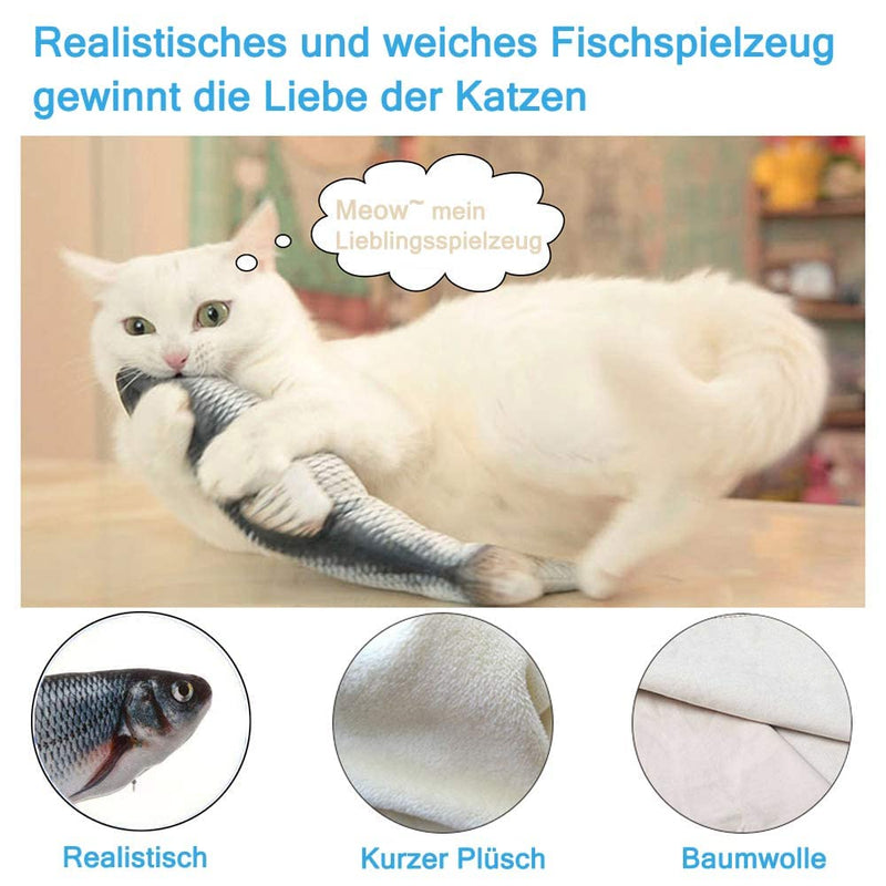 Electric Cat Toy Fish with Catnip - Interactive Simulation Washable Plush Fish Toy, Rechargeable Wobble Toy Fish with USB Cable for Cats and Pets to Play Kicking A-Black - PawsPlanet Australia