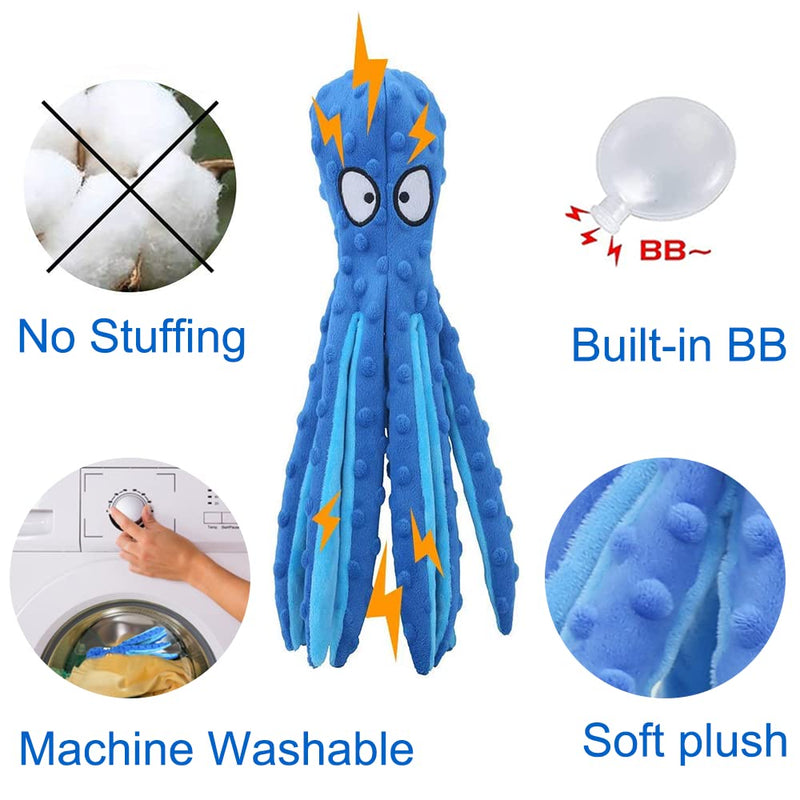 SHOKAN Squeaky Dog Toys, Dog Toys for Boredom for Puppy Small Medium Dogs, No Stuffing Octopus Dog Toy with Crinkle Paper, Plush Interactive Dog Toys for Teeth Clean, Durable Dog Chew Toys Blue - PawsPlanet Australia